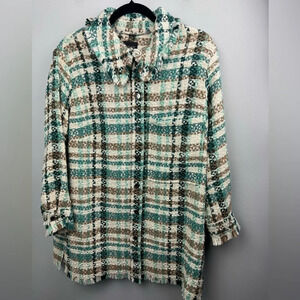 MADELEINE Check Jacket with Fringes in Natural white multi-coloured size 12 US